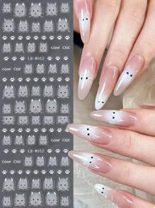2 piezas de pegatinas de uñas con diseño lindo de gato blanco, estética kawaii de gato, decoración de manicura estilo Y2K coreana, calcomanías deslizantes DIY