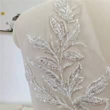 1pc Embroidery, Rhinestone, Sequin Leaf & Flower Applique, DIY Sewing Craft Supplies For Wedding Dress Decoration