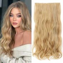 合成 5 夹式接发长波浪发型假发黑棕金色 22 英寸天然假发适合女性日常使用