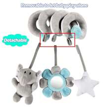 1pc Cute Animal Plush Detachable Hanging Toy, Suitable For Baby Car Seat, Spiral Rattle Shaker, Funny Mirror, Newborn Gift, Random Color - Gray Elephant - View 6