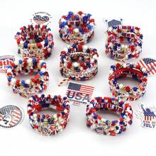 1 pieza Brazalete con cuentas con diseño de bandera estadounidense, brazalete patriótico para fiestas y días festivos