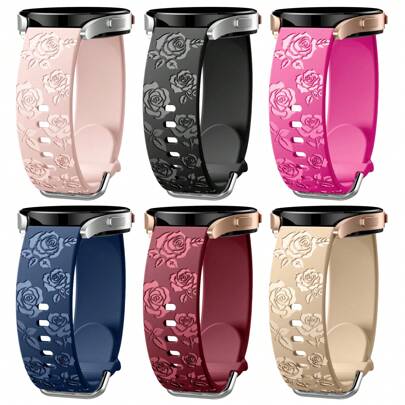 Correas de silicona suave y lindas de 20mm compatibles con Samsung Galaxy Watch 7 6 5 4 de 40mm y 44mm, Watch 5 Pro, Watch 6 Classic de 47mm, Watch 4 Classic, Watch Active 2, con diseño floral grabado brillante, compatibles con bandas de reloj de mujeres