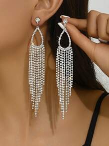 金色长水钻流苏耳环，配有 Cz 耳坠、水晶吊灯吊坠、方形锆石网球耳环和网球流苏耳环，适合女士珠宝。