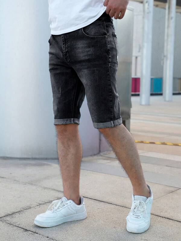 Eenvoudige 5-pocket denim shorts voor heren, casual dagelijkse kleding