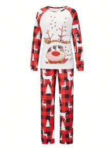 Merry Christmas Red Plaid Pajamas Sets For Women - Elk Print Long Sleeve Tops And Red Plaid Pants Sleepwear