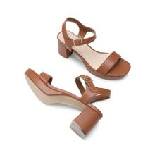 Women Comfortable Chunky Low Heeled Sandals Open Toe Buckle Decor Ankle Strap Heeled Sandals For Daily Wearing Wedding Party Prom - 棕色 - 查看 7