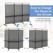 3-Panel Folding Room Divider 6FT/188cm Rolling Privacy Screen With Storage Shelves - Grey - View 2