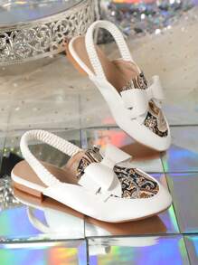 全新舒适扁平松紧带蝴蝶结装饰女童鞋 - 白色 - 查看 5