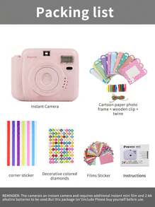 Popoto Instant Camera Gift Set, Captures Colorful Photos In 1 Minute, Compatible With Mini11/12 Film, Ideal Birthday, Holiday, Party, Outdoor, Wedding Gift For Boyfriend/Girlfriend (Batteries And Film Not Included) - 粉色相機套裝 - 查看 9