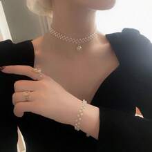 1 szt. Nowy naszyjnik z sztucznych pereł, minimalistyczny design, delikatny naszyjnik typu choker, modny łańcuszek obojczykowy - Biały - Zobacz 4