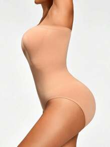 Women's Solid Off Shoulder Bodysuit Shaper - Apricot - View 5