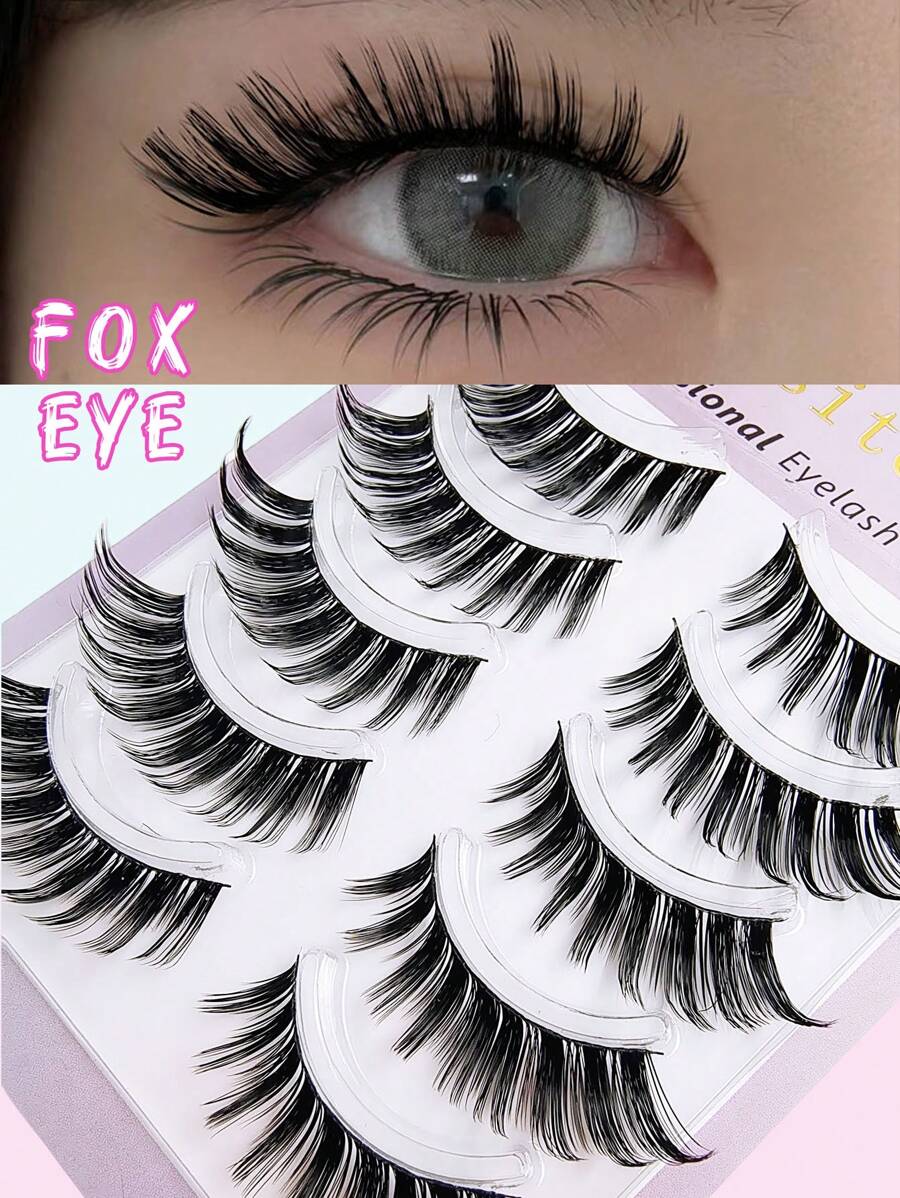 Asiteo 5 Pairs Of Ultra-Flattering Cat Eye Fox Eye False Eyelashes - Imitation Mink, Reusable, Instant Glamour Makeup Set For Multiple Applications