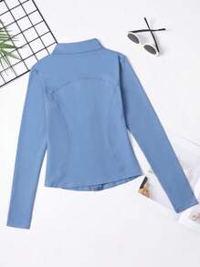 Damen Jacke mit durchgehendem Reißverschluss, Unifarben, Langarm, figurbetonter Sitz, mit Daumenöffnungen an den Manschetten, geeignet für Fitness, Yoga, Laufen