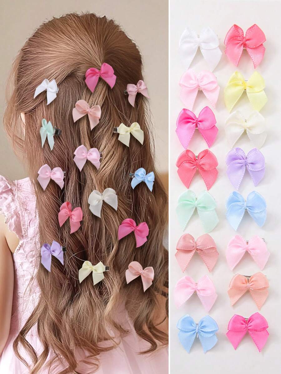 15 件/套女婴可爱蝴蝶结发夹，粉色和紫红色布艺发饰，颜色随机，日常使用