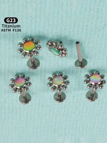 1PC Shiny G23 Titanium Sun Flower Labret Lip Ring Nine Steel Ball Embrace Opal&Crystal Lobe Piercing Earring Gradient Flash Film Internal Thread Helix Tragus Cartilage Stud - 1 Piece Of Titanium Flower Lip Stud - View 3