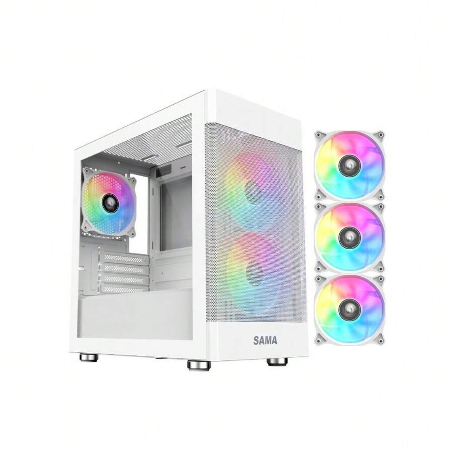 Sama ARGB-Q5-W White USB3.0 Tempered Glass Micro ATX Tower Gaming Computer Case - 1 - View 1