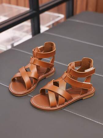 女童罗马凉鞋、儿童高帮沙滩鞋、儿童软底露趾高帮平底凉鞋