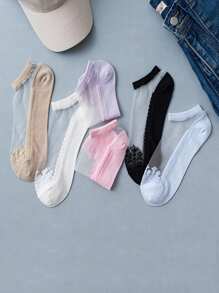 5 pares de medias transparentes de seda de vidrio para mujer, calcetines de unicolor transpirables de baja altura, transparentes, aptos para primavera, verano, uso diario y casual