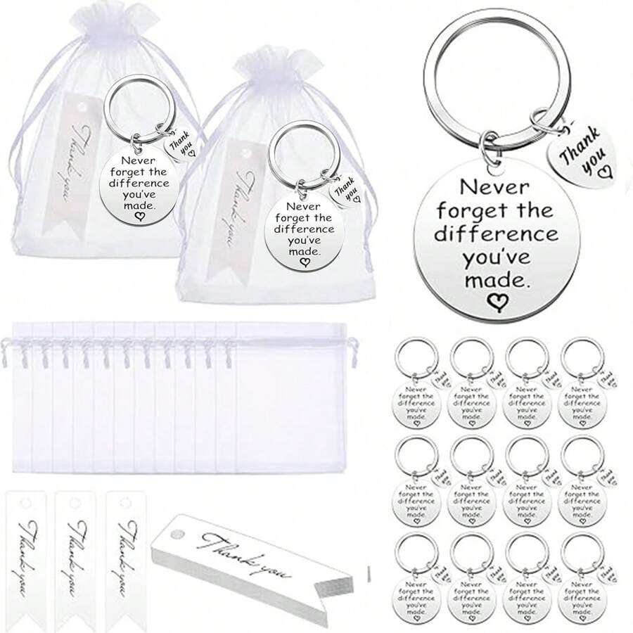 36 Peças Presente de Apreciação de Funcionários para Colegas de Trabalho, Presentes de Agradecimento em Massa com Chaveiros, Sacolas com Cordão e Cartões, Adequado para Colegas, Enfermeiras, Equipes, Temporada Escolar e de Formatura [O Conjunto Inclui 12 Chaveiros, 12 Sacolas de Presente e 12 Cartões de Agradecimento, Sem Caixa de Presente Disponível] Acessórios para Carro, Encantos de Bolsa, Mochilas para a Escola, Gótico Fofo Y2k, Cordões com Porta-Crachá