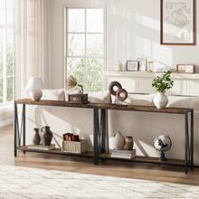 Console Table, 2-Tier Entryway Table With Storage, 43" Narrow Sofa Table With V Design, Industrial Console Table For Entryway, Living Room, Hallway, Foyer, Corridor, Office - Retro Color - View 4