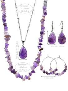 Boho-Chic 6pcs Amethyst Jewelry Set - Natural Stone Necklace & Earrings, Perfect For Casual Attire & Gifting - Multicolor - View 12