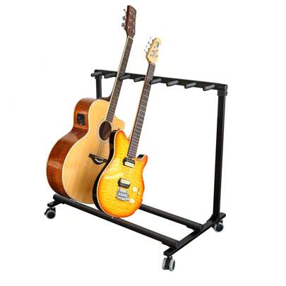 7 Guitar Stand Rack With Wheels, Folding Design 7 Holder Multi Guitar Rack Guitar Rolling Stand Multiple Instrument Stage Studio Display Rack Movable For Acoustic Electric Guitar Bass