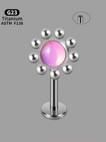 1PC Shiny G23 Titanium Sun Flower Labret Lip Ring Nine Steel Ball Embrace Opal&Crystal Lobe Piercing Earring Gradient Flash Film Internal Thread Helix Tragus Cartilage Stud - 1 Piece Of Titanium Flower Lip Stud - View 11