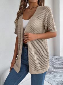 Áo len cardigan tay ngắn khoét rỗng, phong cách thường ngày cho mùa xuân/hè - Màu Khaki - Xem 6