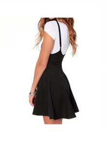 Fashionable Women Mini Suspender Skirt, Solid Color Sleeveless Low Cut Sling Skirt For Autumn - màu đen - Xem 4