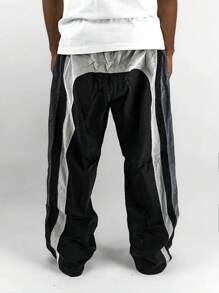 Pantalones anchos de estilo callejero estadounidense de moda vintage con parches para hombres, pantalones casuales de ajuste holgado con cordón para baile de jazz al aire libre, pantalones cargo para hombres - Multicolor - Ver 7