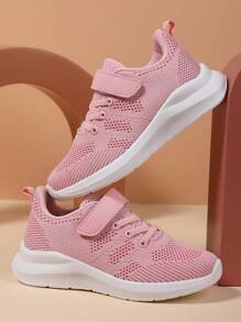 1 Pair Knit Breathable Mesh Fabric Sneakers, EVA Lightweight Non-Slip Sole, Hook And Loop Closure, Fashion Multi-Color Options, Comfortable, Collegiate Style, Back To School, Outdoor Training, Daily Wear, Suitable For Spring, Summer, Autumn, Winter