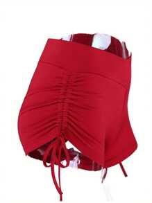 Women's Sports Three-Quarter Pants, Summer Fitness Shorts, Tight High Waisted Hip Lifting Breathable Quick Dry Yoga Pants, Drawstring Cycling Pants, Six Colors, Four Sizes - Đỏ - Xem 3