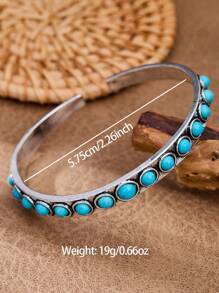 1pc Vintage Western Turquoise Alloy Cuff Bracelet, Adjustable Bangle Bohemian Jewelry For Women, Suitable For Daily, Party, Holiday Wear/Gift
