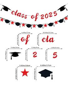 We Are So Proud Of You Banner, Red And Black Class Of 2025 Banner Bunting, Graduation Caps Garland For Graduation Party Decorations 2025