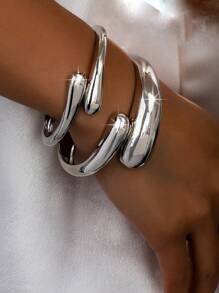 1 Set elegante y sencillo de joyas de brazalete con gota geométrica de metal liso con diseño de serpiente, adecuado para mujeres