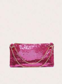 Ladies' Crossbody Bag With Sequins, Satin, And Rhinestones, Fashionable, Lightweight, And Compact, Suitable For Parties And Outings. - Hot Pink - View 2