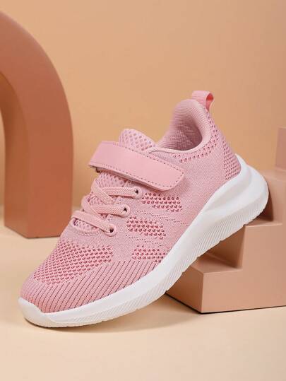 1 par stickade sneakers i nättyg, lättviktig EVA-sula, halkfri sula, kardborreknäppning, moderiktiga flerfärgade alternativ, bekväma, universitetsstil, tillbaka till skolan, utomhusträning, vardagskläder, lämpliga för vår, sommar, höst, vinter