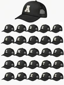 1 pezzo Cappellino da baseball regolabile per bambini, personalizzabile con lettere dall A alla Z, 24 lettere, cappello protettivo dal sole da esterno per bambini e bambine - nero - Visualizzare 4