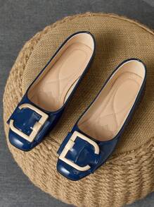 WHDXY 女士平底方头乐福鞋，软底舒适一脚蹬平底鞋，适合上班，酒红色经典款