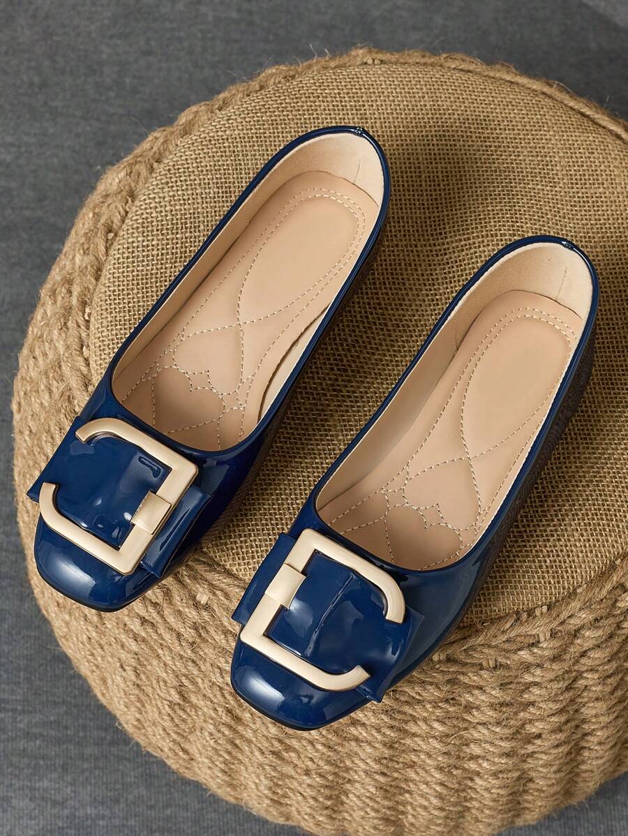 WHDXY 女士平底方头乐福鞋，软底舒适一脚蹬平底鞋，适合上班，酒红色经典款