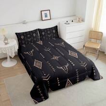 Erosebridal 2/3 Pcs Bull Skull Comforter Set - Boho Bedding Set, Exotic Horns Bohemian Bedding Comforter Sets, Mysterious Symbol Bedroom Decor, Animal Quilt Set, Black Brown Abstract Geometric Bed Set For Men Teens, Soft Comfortable(Microfiber)