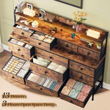 EnHomee 51.2" W Dresser For Bedroom With LED Lights, Large 13 Fabric Drawer Dresser For Bedroom, Long Dressers & Chests Of Drawers With Shelves For Closet Hallway, Mother's Day Decor, Room Decor, Home Decor, Rust Brown - 查看 7