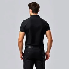 Men's Plain Polo Shirt Embroidered Premium Fabric Fatto A Mano - Black - View 2