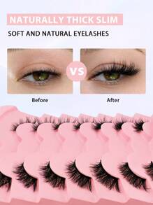 7 Pairs 15mm Cat Eye Half-Strip False Eyelashes, 3/4 Length Natural Look Lashes, Eyelash Extensions - Black - View 3