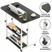 Escritorio Elevable con Ruedas y 3 Niveles, Mesa Auxiliar Ajustable para Laptop 60*40cm - Negro - Ver 2