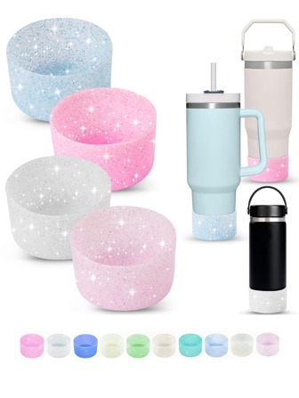 1PC Glittery Silicone Cup Boot Bottom Sleeve, For Cup Accessories 20-40oz & 12-24oz With 2.8-2.95in Anti Slip Bottom Cover Bumper For Water Tumbler And Sport Bottles As Gift, Non-Slip Twinkle Cup Boot Cover Shimmering Anti-Scratch Water Bottle Protector, Back To School Supplies