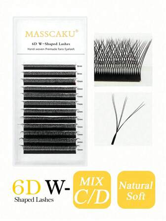 MASSCAKU 12 par W-formade lösögonfransar, förstylade tjocka C/D-böjda mattsvarta, bekväm W-form, blommande enstaka blommor, 6D-franskluster, franskluster, individuella fransar, lösögonfransar