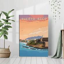 1 Pc Framed Coastal Scene Wall Art Canvas Poster Painting Wall Decor For Bedroom Living Room - 藍白色 - 查看 3