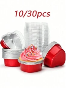 10/30 piezas Moldes de aluminio desechables con forma de corazón Yinkin de 5.4 pulgadas para magdalenas/cupcakes con tapas, para hornear postres, para el Día de la Madre, San Valentín, bodas, cumpleaños, tartas y muffins - Multicolor - Ver 1