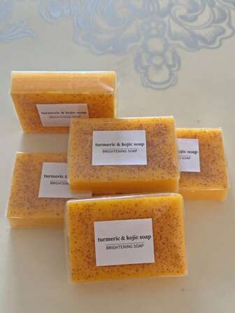 Jabón de 100g con ácido kójico, limón y cúrcuma, apto para rostro, baño y limpieza facial, jabón artesanal con rica espuma que limpia en profundidad y suaviza la piel, hecho a mano con aceite esencial